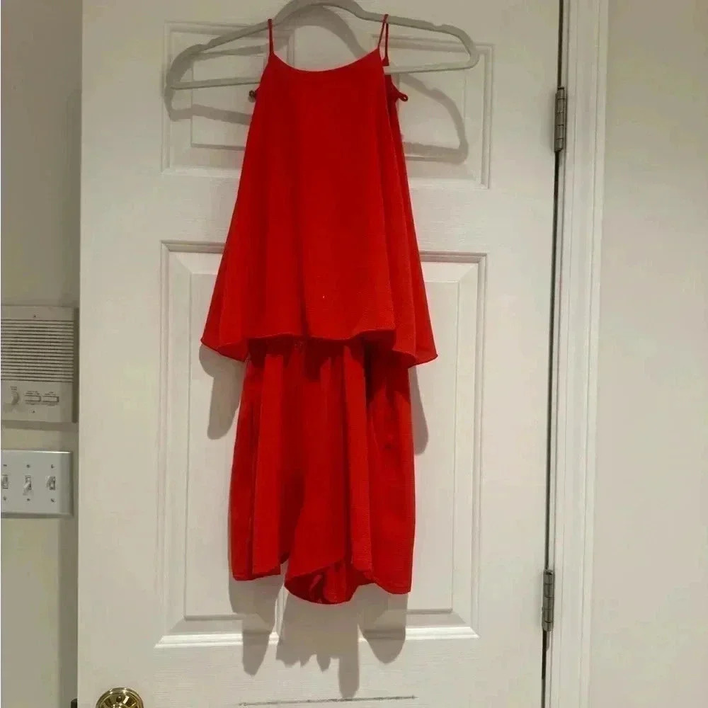 Romper with ruffle top in red